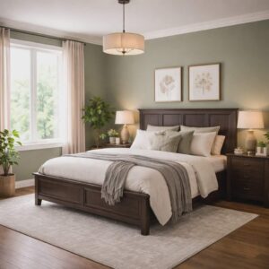 Zelená výmalba v interiéru moderní ložnice